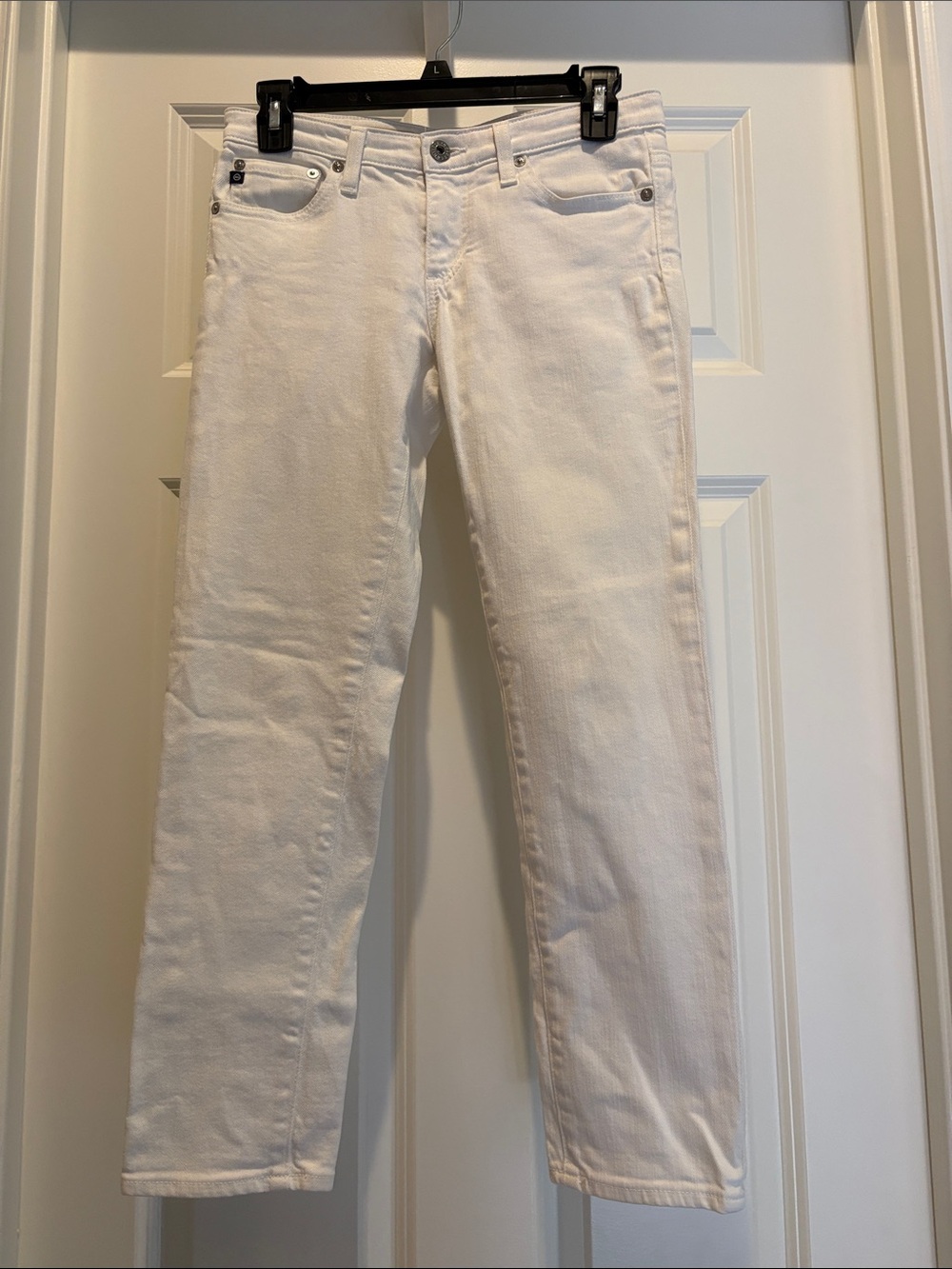 Ag Adriano Goldschmied White Cropped Straight-Leg Jeans- 98% cotton, 2% elastane